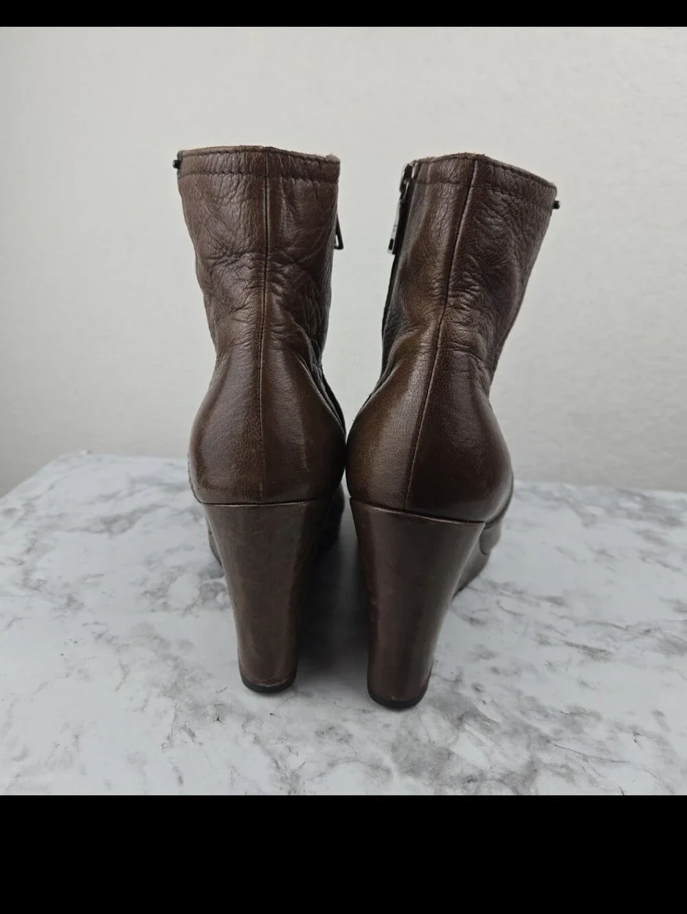 Prada Brown Leather Wedge Ankle Boots - Picture 3 of 12